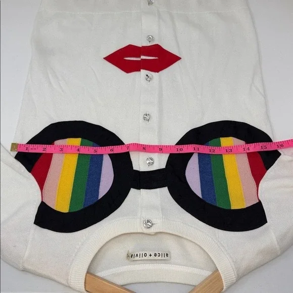 Alice + Olivia Ruthy Rainbow Pride Staceface Appliquéd Cotton-blend Cardigan. - Picture 6 of 10